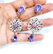 Rhinestone Drop Earrings, Lavender Crystal Earrings, Bridal Prom Pageant Jewelry - £29.40 GBP