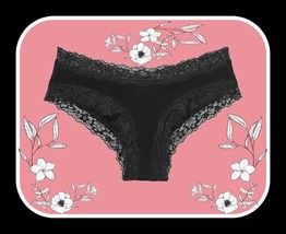 M   NOIR BLACK  Victoria&#39;s Secret Stretch Cotton Lace-Waist &amp; Leg Cheeky Pantie - £8.81 GBP
