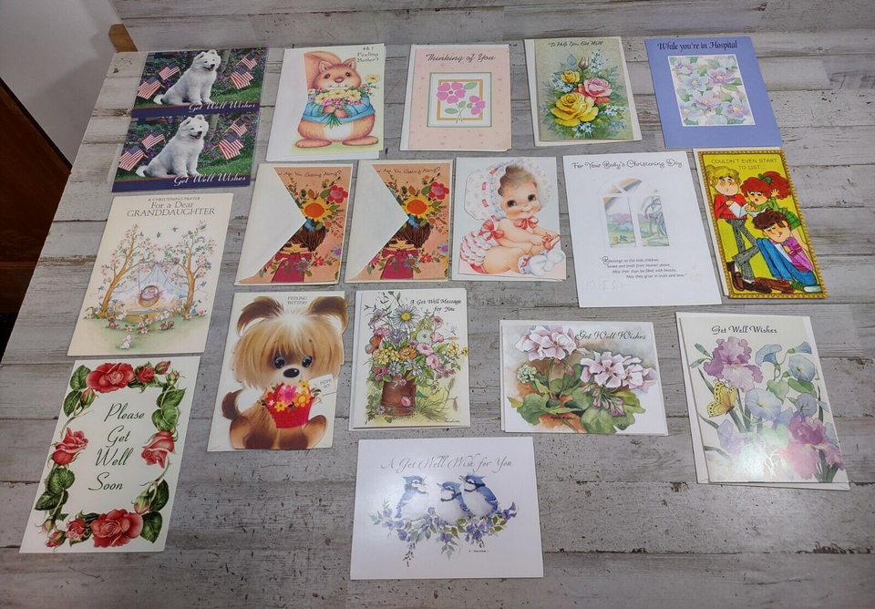 Primary image for Lot of 18 Vintage Greeting Cards Mostly Get Well Soon - Some Envelopes
