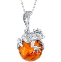 Sterling Silver Baltic Amber Frog Prince Necklace - £84.72 GBP