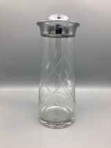 Mid-century Retro Glass Pitcher Diamond Etched Glass &amp; Chrome Top Barware - $14.84