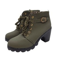 Green Buckle Accent Ankle Boot - £36.76 GBP
