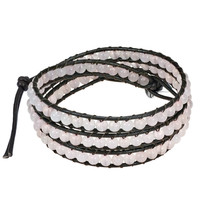 Bohemian Multi Layer Light Pink Rose Quartz Tribal Beaded Wrap Leather Bracelet - £14.88 GBP
