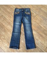 NWT Request Jeans 32 Bootcut Rhinestone Bling Pockets Stretch Denim Mid ... - $34.99