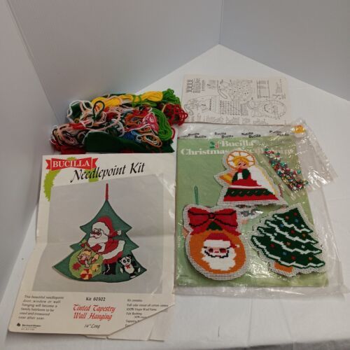 Primary image for 1977 Bucilla Needlepoint Christmas Ornaments 60386 & 60302 Tinted Tapestry