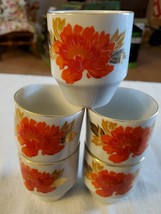 Otagiri Red Orange Floral with Gold Tea Cups 2.5&quot; X 5 Vintage OTA42 Porc... - £19.47 GBP