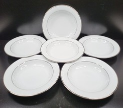 (6) 10 Strawberry Street Double Silver Line Large Rim 9&quot; Soup Bowls Eleg... - £47.37 GBP