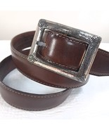 Eddie Bauer Leather Belt womens sz M Medium Brown Leather silver buckle ... - $36.91 CAD