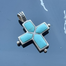 NAVAJO 925 STERLING SILVER SONORAN GOLD TURQUOISE CROSS PENDANT - $68.31