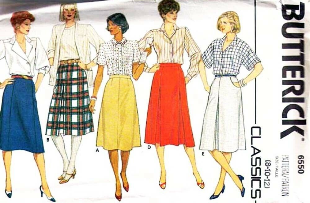 Vintage 1980's Misses' SKIRTS Butterick Pattern 6550-b Size 8-10-12 - UNCUT - $12.00