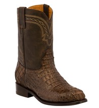 Mens Brown Western Boots Crocodile Hornback Skin Real Leather Cowboy Roper - £225.18 GBP