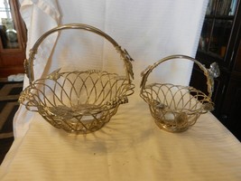 Pair of Silver Plated Wire Fruit Bread Baskets With Handles Grapes Leave... - £119.62 GBP