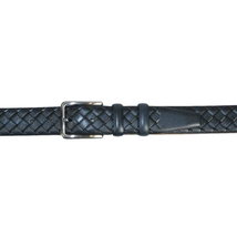 Men Classic Genuine Leather Belt PIERO ROSSI Turkey Soft Full Grain #Navy Woven image 3