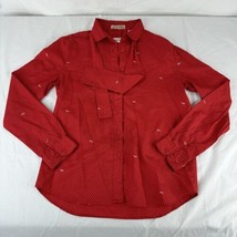 Vtg Diane Von Furstenberg Initial Red Button Up Long Sleeve Bow Collar S... - £38.93 GBP