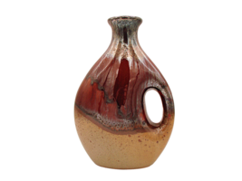 Drip Glaze Pottery Decanter Vase Pitcher Jug Mottled Pierced Handle 9&quot; B... - $28.82