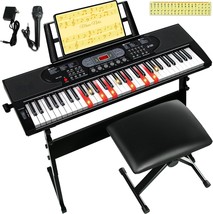 61 Key Electric Piano Keyboard For Kids W/Piano Bench Stand Stickers Mic... - $141.99