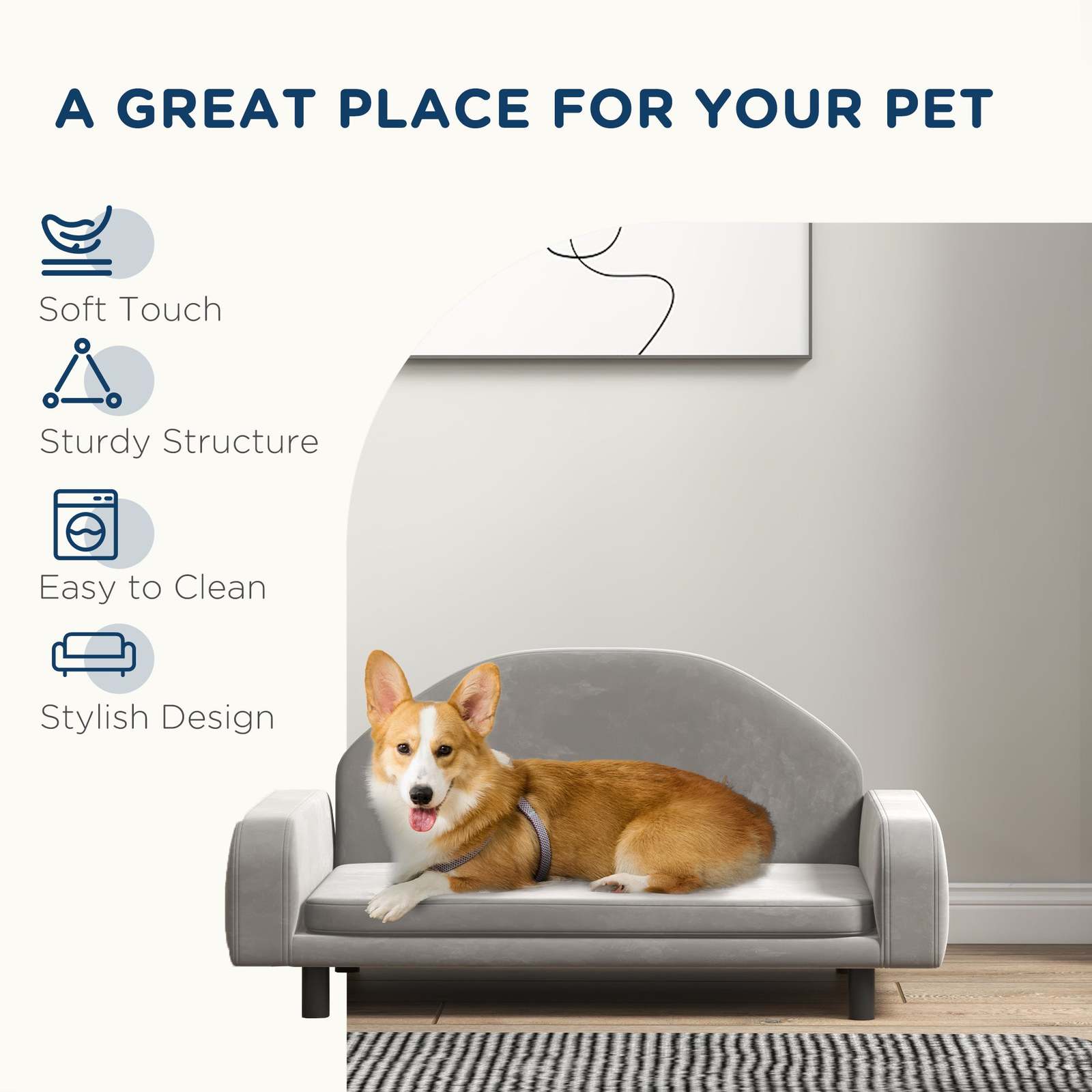 PawHut Elevated Dog Sofa: Gray, Small & Medium Item image 5