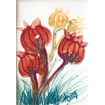 Poppy Pop - Original Art Handmade Watercolor Pastel Signed Frame Ready 5x7in - £21.92 GBP