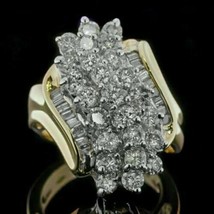HUGE 1.55Ct Simulated Diamond Cluster Statement Cocktail Ring Yellow Gold Plated - £51.28 GBP