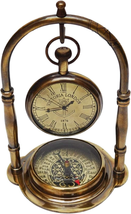 Nautical Clock Ship Table Clock Brass Desk Clock Maritime Brass Compass with Ant - £26.18 GBP