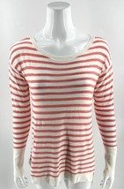 Ann Taylor LOFT Sweater Size S Coral Pink White Striped Drop Shoulder Pullover - £15.53 GBP