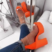 Summer Orange PVC Jelly Sandals Open Toe Thick High Heels Women Shoes Platform T - £29.81 GBP