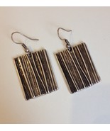 Silver Plated Metal Rectangle Earrings Ridged Pierced Hook Osmanli Taki ... - £17.94 GBP