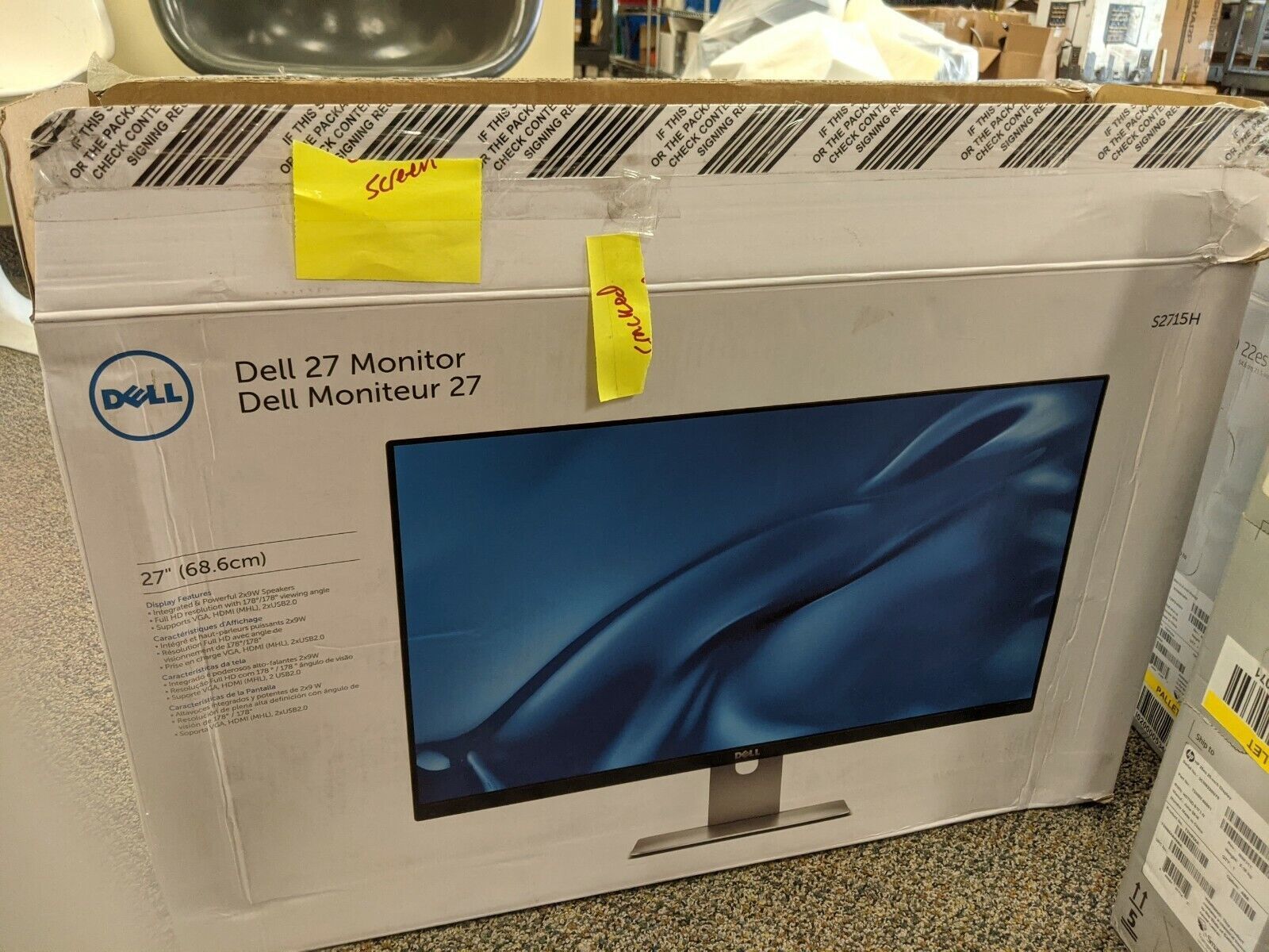 Dell 27" COMPUTER MONITOR S2715H Display for Parts CRACKED BROKEN - $42.27
