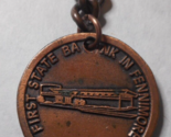 1965 Key Chain Lincoln Penny Coin Round First State Bank Fennimore Wis 1... - $9.89