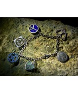 Peace Love Protection Symbols Multi Gemstones Sterling Silver Charm Brac... - $333.00