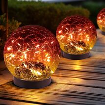 2 Pc Solar Lighted Crackle Glass Globe Ball Deck Patio Tabletop Gradient... - $8.90
