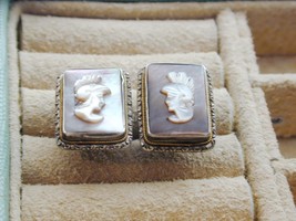 Vintage 800 Silver Hand Carved MOP Warrior Cameo Cuff Links - £23.97 GBP