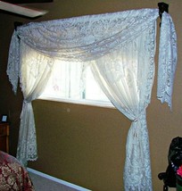 6 Piece Lace Floral Curtain Set with Tie Backs Panels Swag Valance Regal Cream - $84.94
