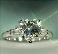 Heart Shape 2.75Ct Simulated Three Diamond Engagement Ring 14k White Gold Size 8 - £206.83 GBP