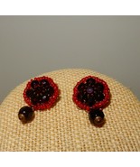 Two tone light and dark red beaded cluster post earrings w/ beaded dangles - $20.81 CAD
