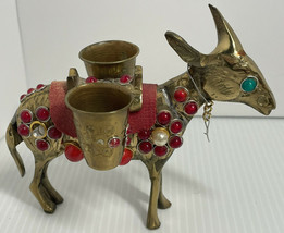 Vintage brass donkey figurine Very Heavy Detailed Stone Accents some Mis... - $37.39
