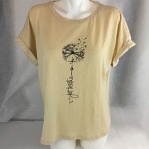 Just  Breathe Dandelion Graphic Top Rolled Sleeves Tan Sz Med Women - £10.71 GBP