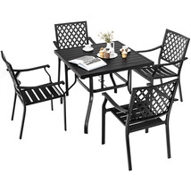 Patio 37&quot; Square Metal Dinning Table Handy Table W/ Umbrella Hole Garden - £154.17 GBP