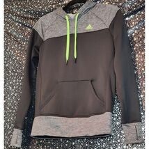 Adidas Climawarm Hoodie Womens XS Black Grey Neon Green Pullover Thumbholes - $19.75