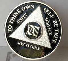 Black &amp; Silver Plated 33 Year AA Alcoholics Anonymous Sobriety Medallion... - £15.49 GBP