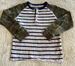 Carters Boys Gray Blue Striped Green Camouflage Raglan Long Sleeve Shirt 5T - £4.98 GBP
