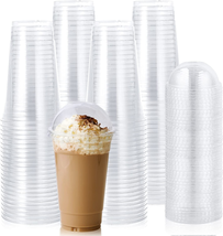 [90 Sets] 20Oz Clear Plastic Cups with Dome Lids, Disposable Plastic Drinking Cu - £22.98 GBP