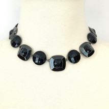 CROWN TRIFARI black faceted bead necklace - round square flat station choker 16" - $8.78