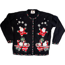 Tiara Women&#39;s Christmas Holiday Sweater Dancing Santas Candy Canes M S1 Vintage  - £14.87 GBP