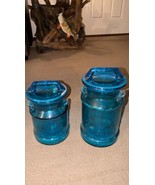 LE Smith Set Of 2 , Turquoise, Glass Milk Can Canisters 9.5&quot; And 11.5&quot; N... - £54.64 GBP