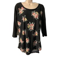 Just Be... Black Floral 3/4 Sleeve Buttery Soft Shirt M - £7.80 GBP
