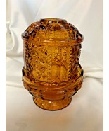 Indiana Glass Vintage Amber Glass Stars and Bars Fairy Light Candle Holder - £25.57 GBP