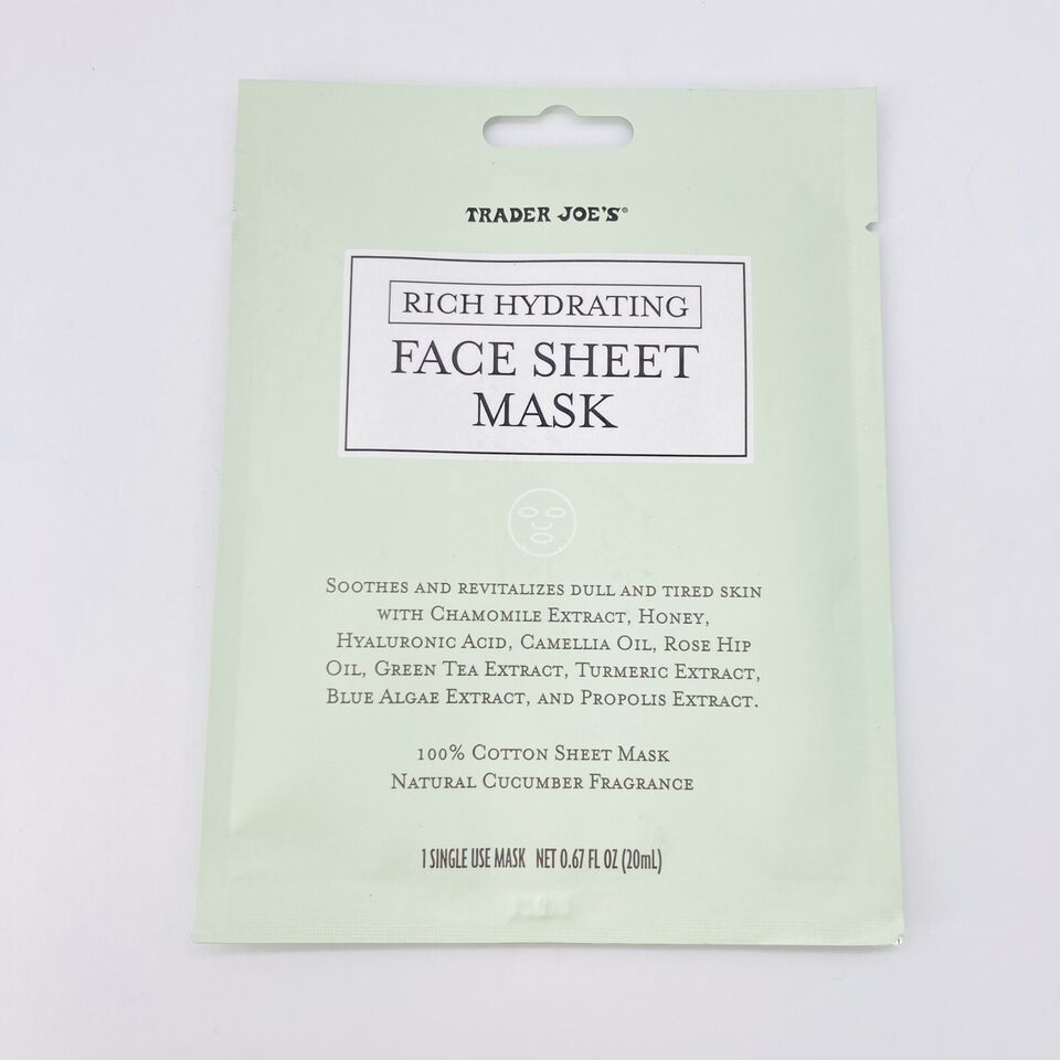 Trader Joe&#39;s Rich Hydrating Face Sheet Mask Soothing Cucumber Fragrance - $2.47