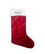 POTTERY BARN CLASSIC VELVET CHRISTMAS STOCKING *CARTER* RED IVORY LARGE ... - $276.70 MXN