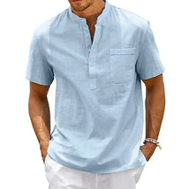 Mens Loose Linen Beach Shirts Cotton Casual Summer Shirt Blouse Solid Tops - $19.99
